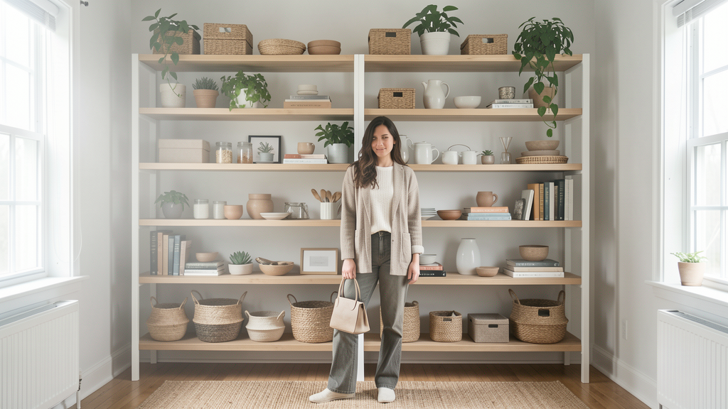 Editorial image illustrating 5 Styling Rules for Open Shelves That Don't Require Dusting Every Day