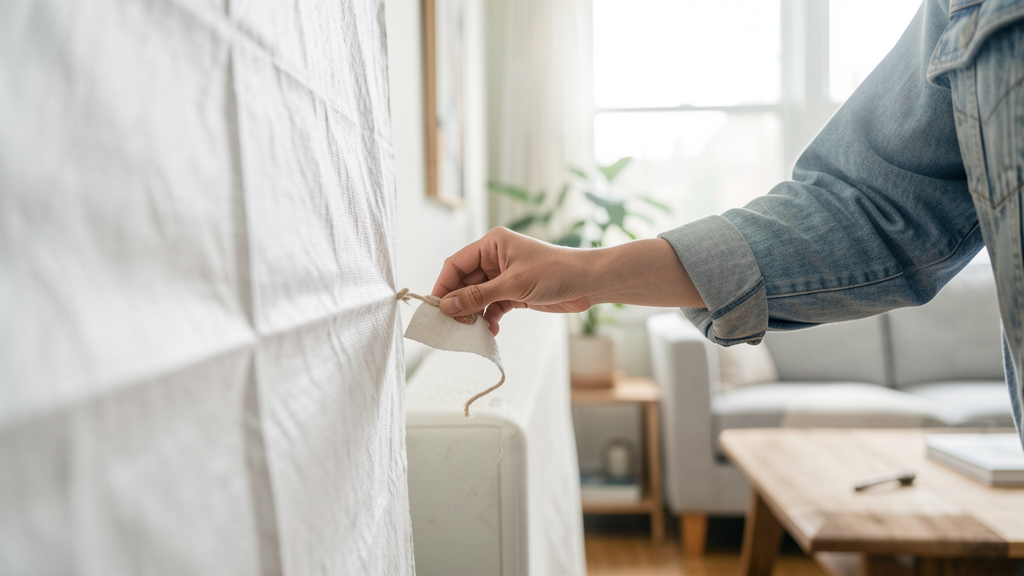 Photographic detail related to How I Filled a Massive Living Room Wall for Under $20 Using Drop Cloths